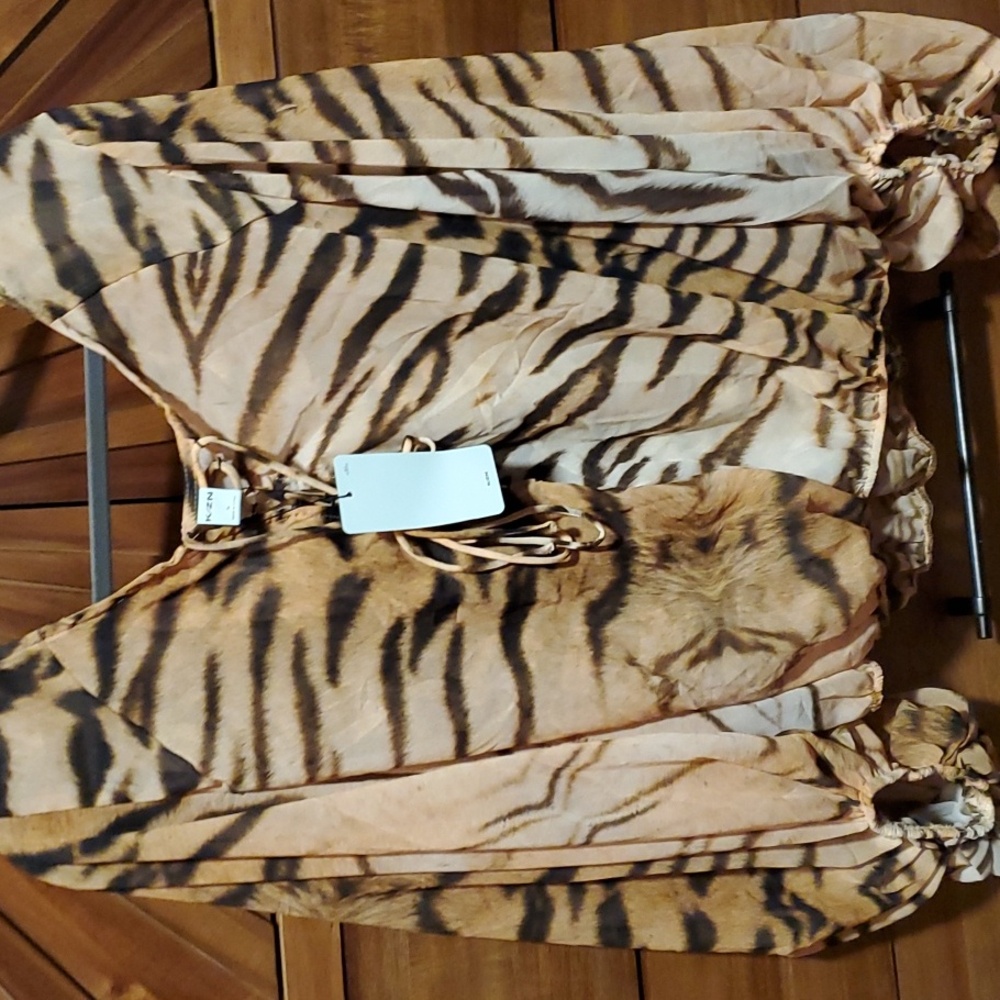Tiger Print Sheer Cropped Blouse - Yellow Black